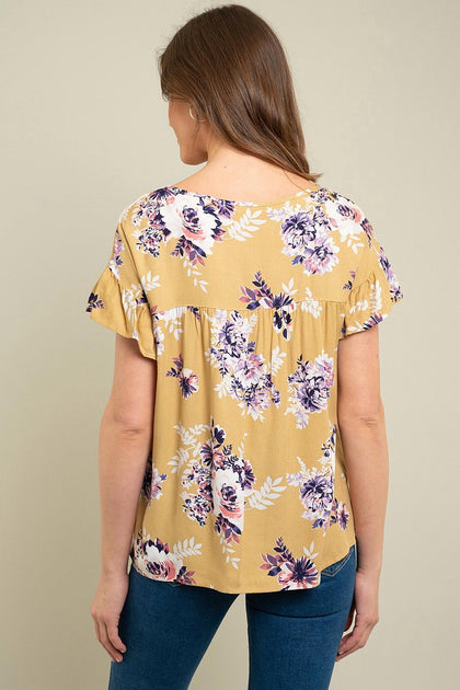 les amis Floral Ruffle Sleeve Top Beige Small 4