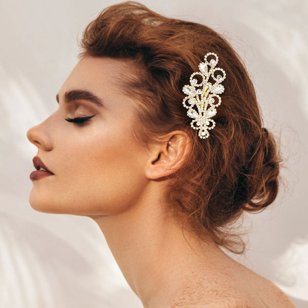 FASHNZFAB Teardrop Cluster Hair Comb Gold 4