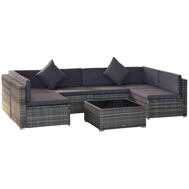 Hivvago 7 Piece Outdoor Wicker Sofa Set Black 3
