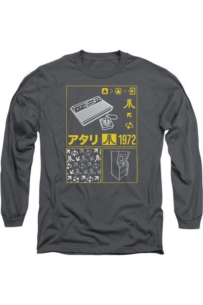 Gildan Atari Kanji Squares Long Sleeve T-Shirt Grey XXL 2