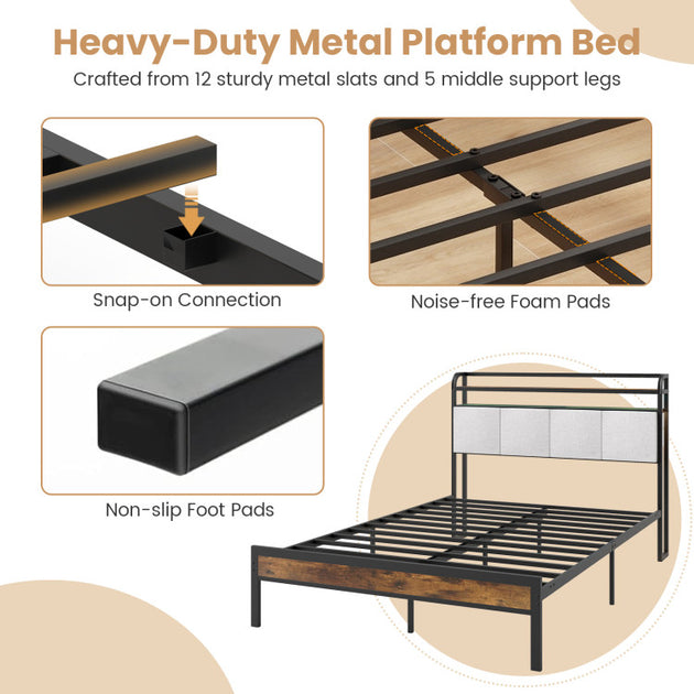 Hivvago Bed Frame Rustic Brown Queen 4