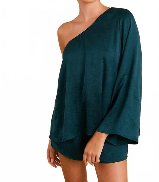 GILLI Long Sleeve One Shoulder Romper Green Large 2