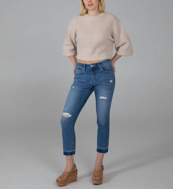 JAG Carter Girlfriend Distressed Capri Blue 32 2
