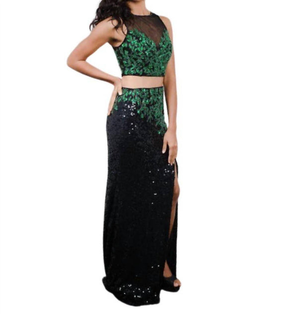 Zasa Embroidered Sequin Two-Piece Gown Black US 6 2
