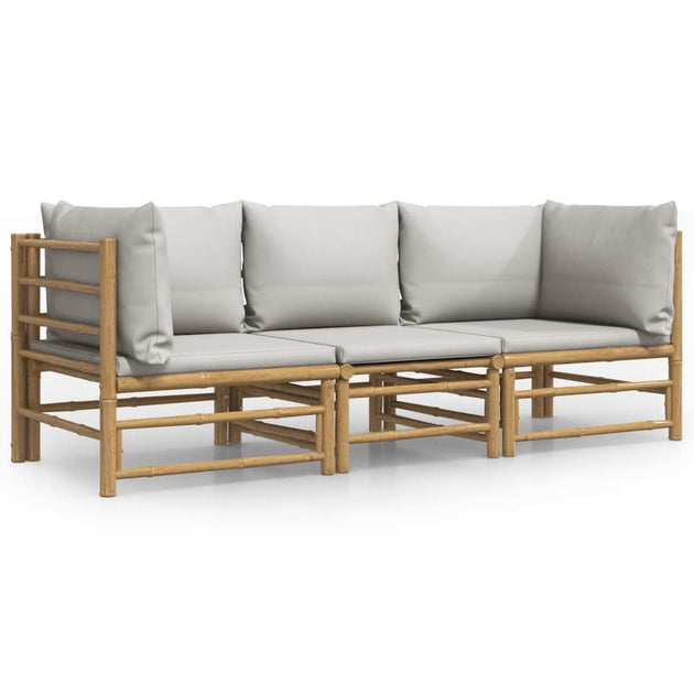 VidaXL 3 Piece Patio Lounge Set Light Gray Bamboo 3