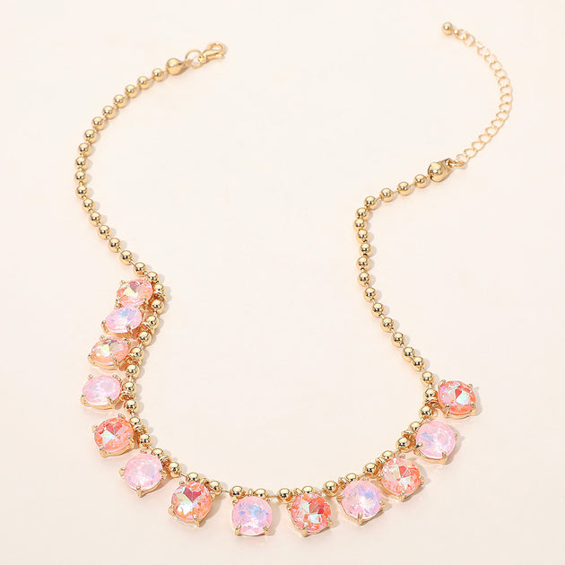 FASHNZFAB Teardrop Round Stone Link Necklace Silver One Size 4