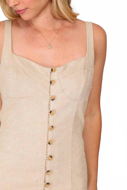 LUMIERE Isla Button Front Midi Dress Beige Large 4
