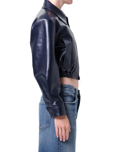 AGOLDE Nahla Cropped Leather Jacket Blue Medium 4