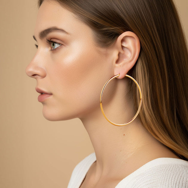FASHNZFAB Classic Pin Catch Hoop Earrings Gold 3