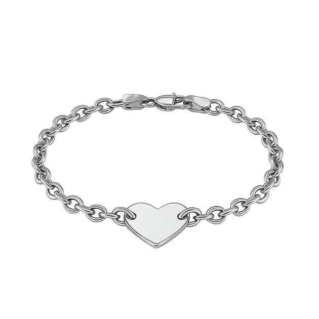 Sterling Silver Flat Heart Station Chain Bracelet Silver 3