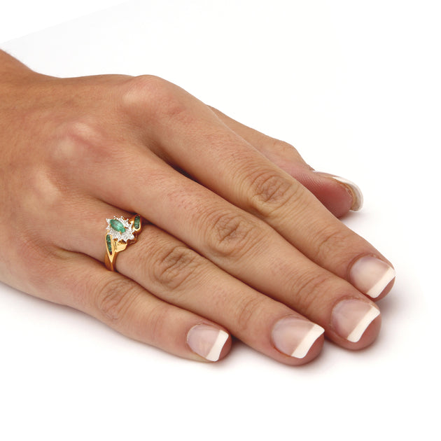 Palm Emerald Diamond Accent Sterling Silver Ring Green US 8 4