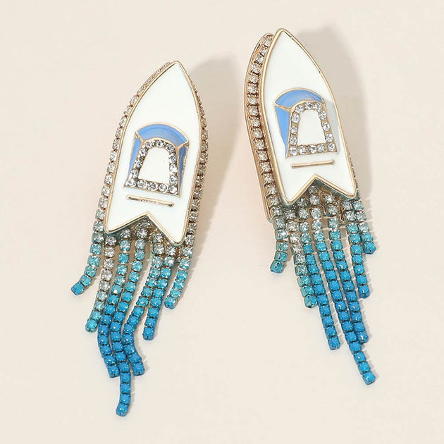 FASHNZFAB Boat Statement Crystal Fringe Drop Earrings Multi 3