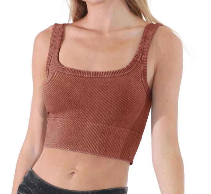 Nikibiki Wash Ribbed Cropped Top Marron One Size 2