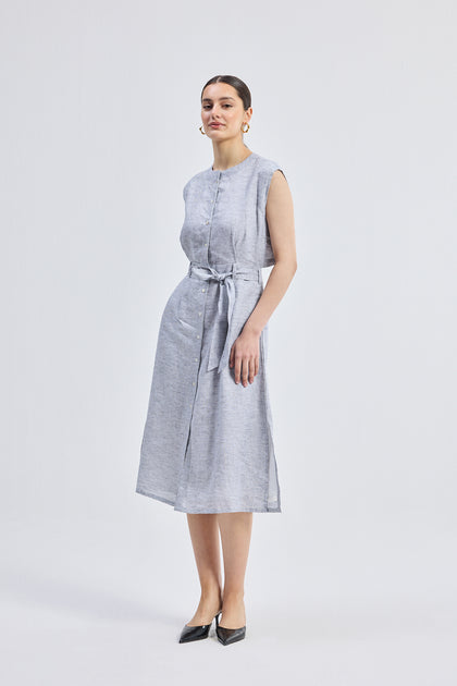 Reistor Back Cut Out Linen Dress Grey Small 4