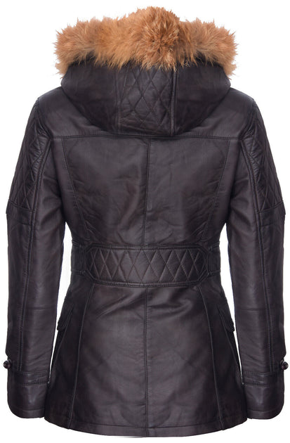 Infinity Womens Quilted Leather Hooded Parka Jacket Northampton Black XLarge 4