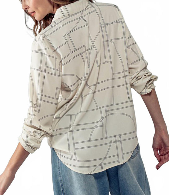 Urban Daizy Chloe's Geo Print Button-Down Shirt Beige Small 4