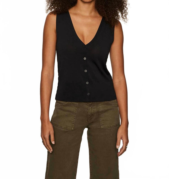 Sanctuary Knitted Button Front Top Black Small 3