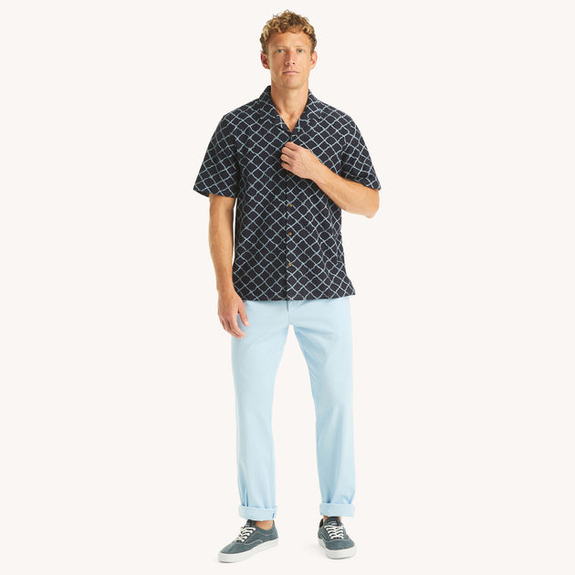 Nautica Relaxed Fit Printed Button-Up Polo Blue Medium 4