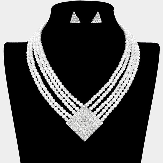 FASHNZFAB Multi-Strand Pearl Necklace Black 5