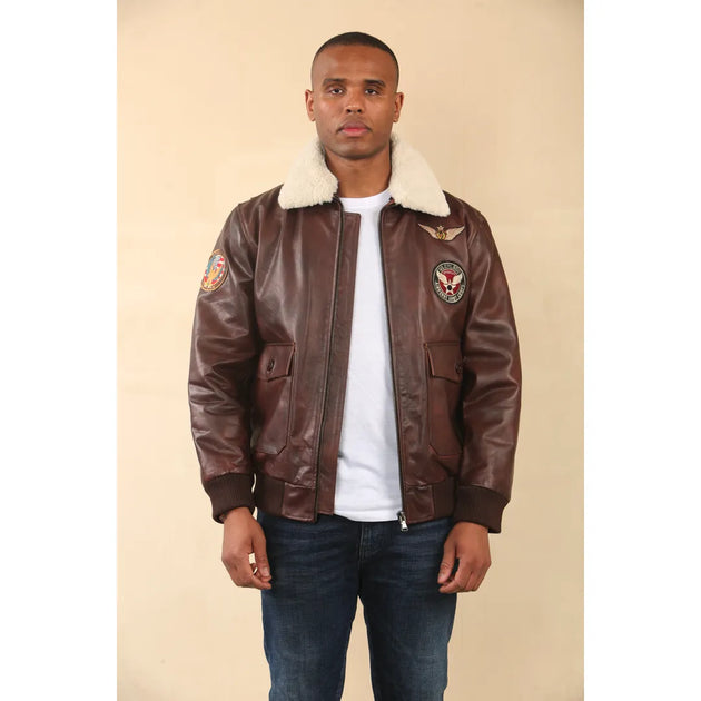 TruClothing Aviator Bomber Leather Jacket Brown Medium 4