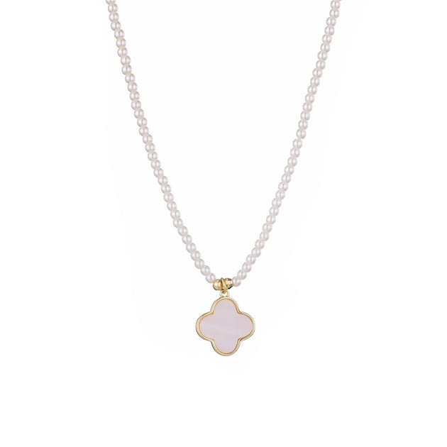 Adornia Clover Pendant Pearl Necklace Pink 2