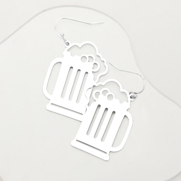 FASHNZFAB Beer Shaped Metal Earrings Silver 3