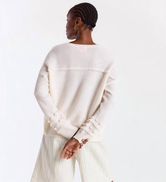 Brodie Cashmere Paula Pom Ärmel Rundhalspullover Beige Large 4