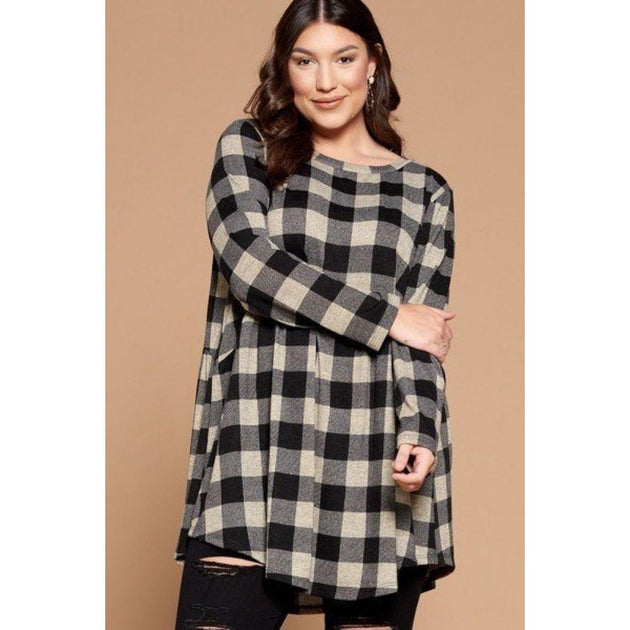 TRUEDAMES Soft Knit Buffalo Plaid Tunic Top Multi Small 2