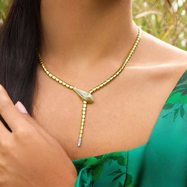 Ross-Simons Diamond Snake Y-Necklace With Emerald Eyes Silver 3