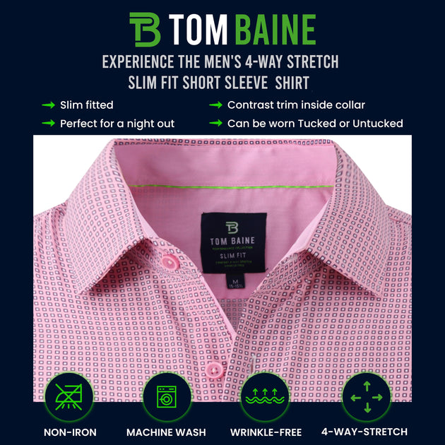 Tom Baine Slim Fit Performance Kurzarm Solid Button Down Blau Small 4