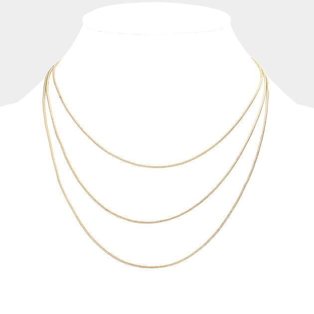 FASHNZFAB Triple Layered Bib Necklace Silver 3