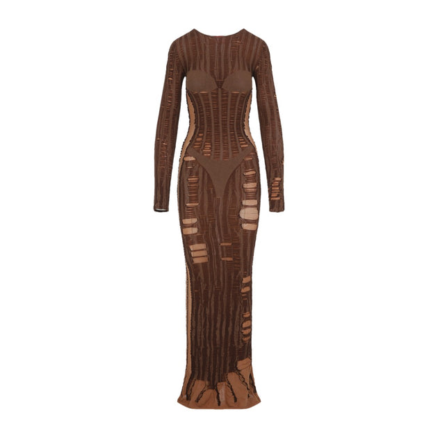 オールインワン・サロペット Diesel M-Calimera Brown Cotton Long Dress Diesel M-Calimera Brown Cotton Long Dress | ShopSimon
