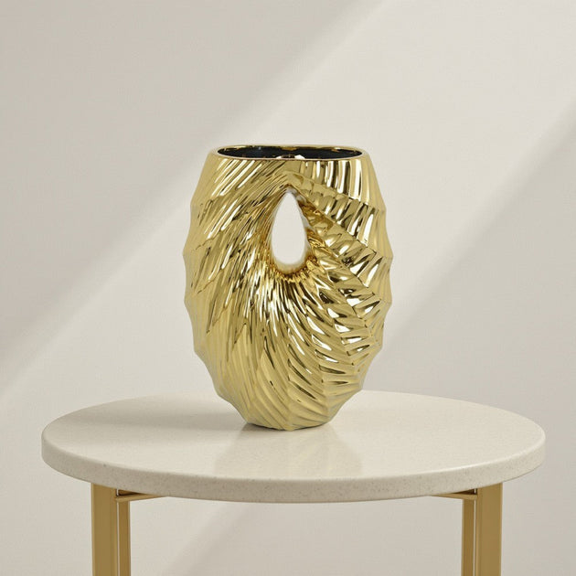 Hivvago Decorative Vase White Ceramic Gold 16 Inch 2