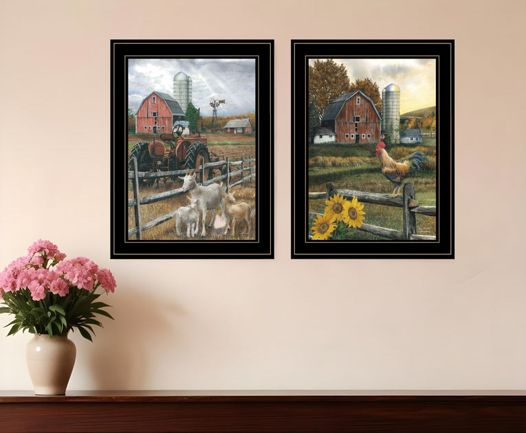 Hivvago Farm Life Framed Print Wall Art Black 4