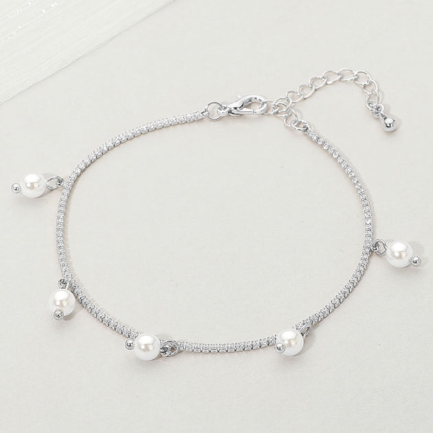 FASHNZFAB Pearl Charm Station Bracelet Silver 3
