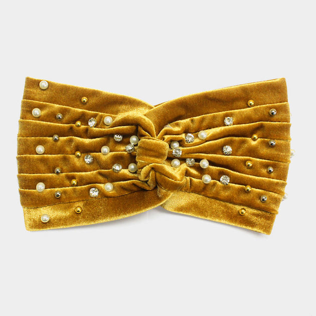 Bandeau Velours Cristal Perles FASHNZFAB Or 3