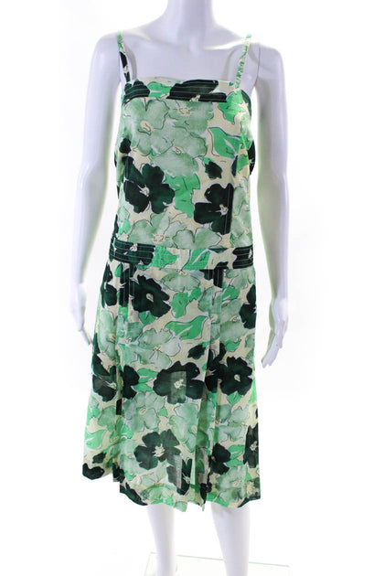 Plan C Floral Print Cotton Organza Dress Mint Green EU 36 2