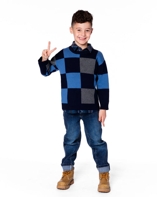 Deux par Deux Knit Sweater Blue Checkered Blue US 10 3