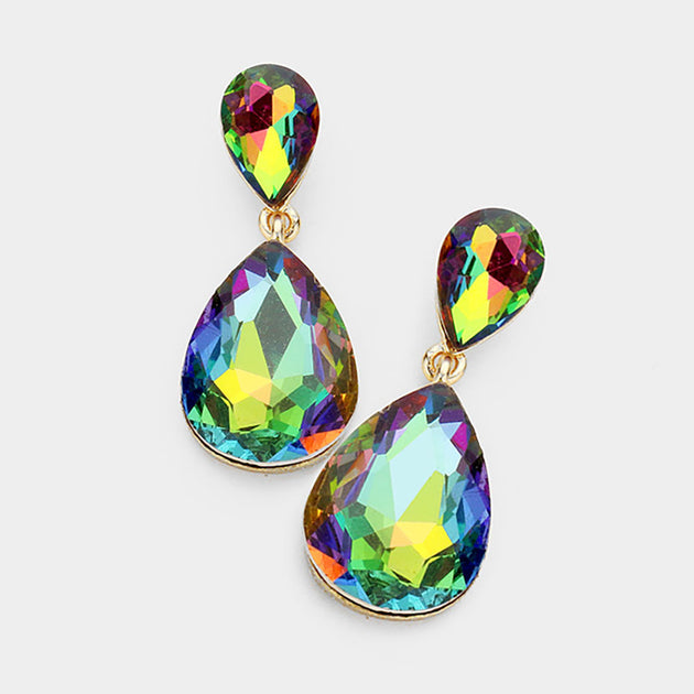 FASHNZFAB Crystal Double Teardrop Evening Earrings Purple 4
