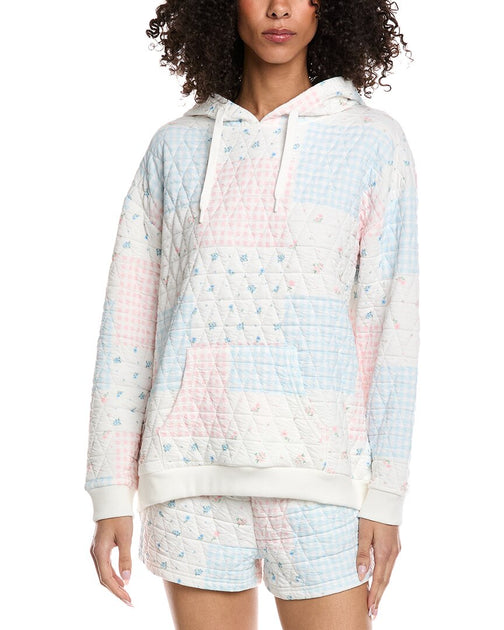 Vintage Havana Patchwork Quilted Hoodie Blau Medium 2