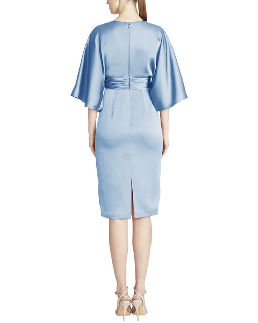 kimono cocktail dress Theia Satin Women's Button Front Floral Lined to mid christmas Color:Aqua Dream