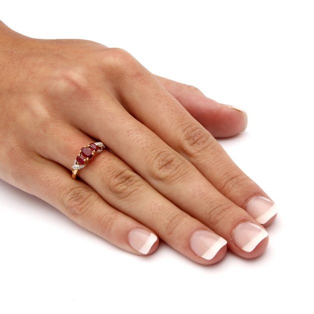 Palm 1 TCW Oval-Cut Ruby Diamond Accent Three Stone Ring Red US 6 4