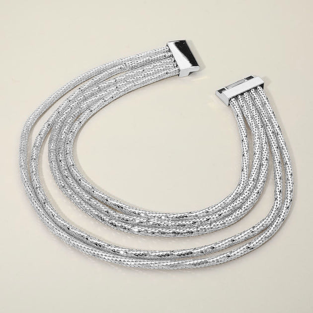 FASHNZFAB Multi-Strand Chain Necklace Rhodium Silver One Size 3