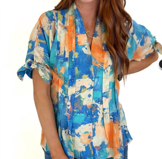 Melody Tam Pleated Tie Sleeve Blouse Multi XL 4