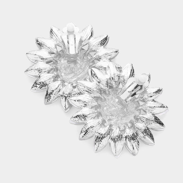 FASHNZFAB Marquise Stone Flower Clip-on Evening Earrings Multi 3