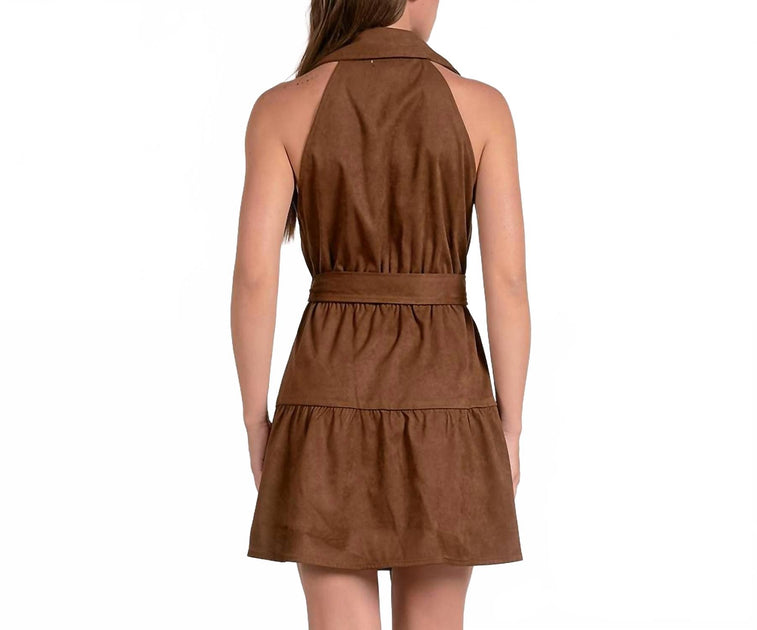 ELAN Halter Mini Dress Brown Large 3