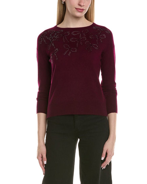 sofiacashmere Bow Embellishment Wool & Cashmere-Blend Sweater Red Large 2