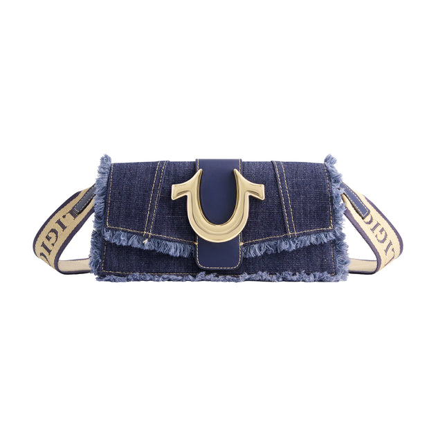 True Religion Frayed Denim Flap Bag White One Size 2