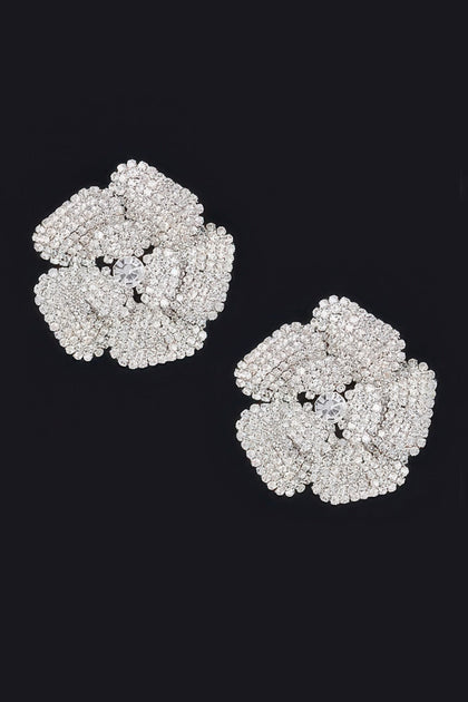 TRUEDAMES Rhinestone Flower Stud Earring Silver 5