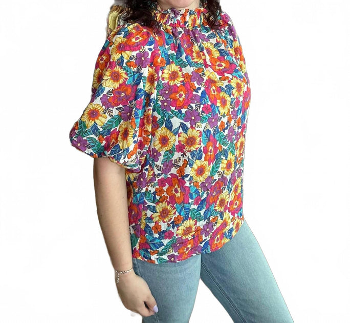 THML Puff Sleeve Floral Top Multi Medium 3